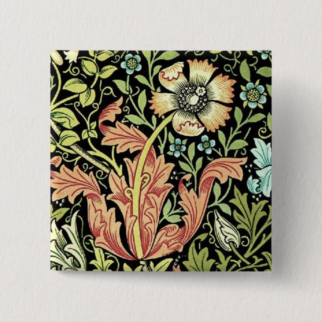 Bóton Quadrado 5.08cm William Morris Compton Wallpaper Classic (Frente)