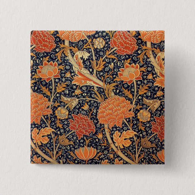 Bóton Quadrado 5.08cm William Morris Cray Wallpaper Pattern (Frente)