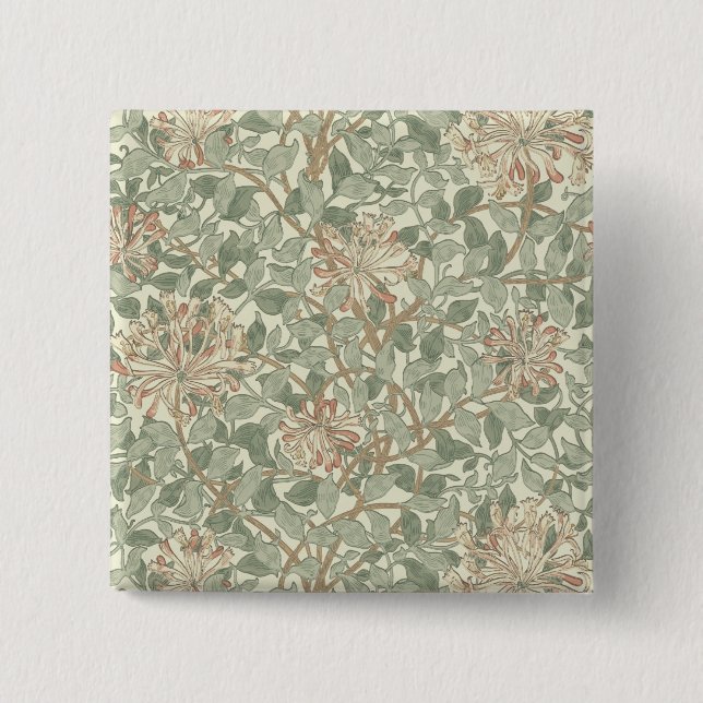 Bóton Quadrado 5.08cm William Morris Honeysuckle Green Floral (Frente)