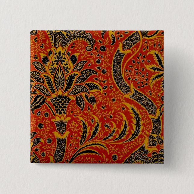 Bóton Quadrado 5.08cm William Morris India Red Floral (Frente)