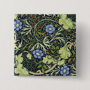 Bóton Quadrado 5.08cm William Morris Seaweed Flor Antiquado