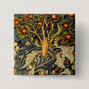 Bóton Quadrado 5.08cm William Morris Woodpecker Tapeçaria Artes e Artesa