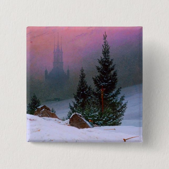 Bóton Quadrado 5.08cm Winter Landscape Caspar David Friedrich (Frente)