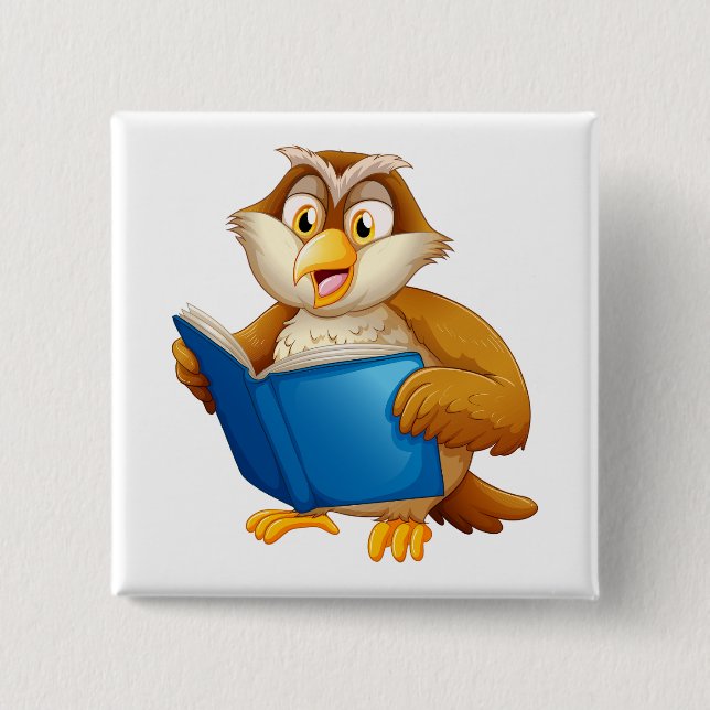 Bóton Quadrado 5.08cm Wise Owl Reading Book (Frente)