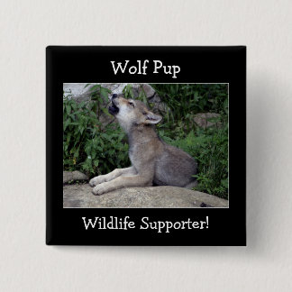 Bóton Quadrado 5.08cm Wolf Pup Cinza Wolf Wild Animal