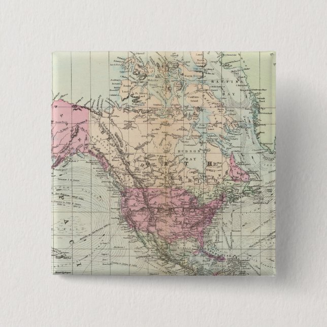 Bóton Quadrado 5.08cm World, projeção do Mercator (Frente)