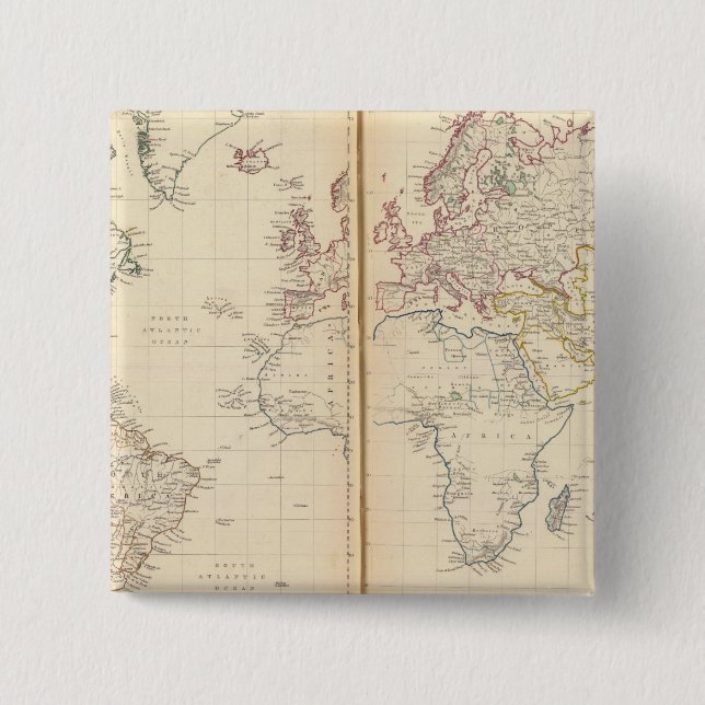 Bóton Quadrado 5.08cm World, projeção do Mercator 2 (Frente)