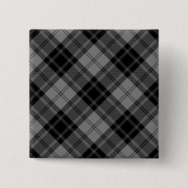 Bóton Quadrado 5.08cm Xadrez de cinzas pretas Douglas tartan (Frente)