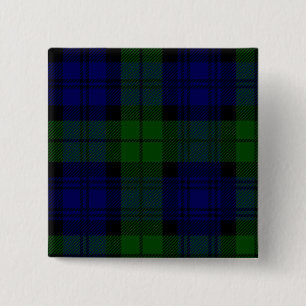 Bóton Quadrado 5.08cm Xadrez preta do verde azul do tartan do clã do