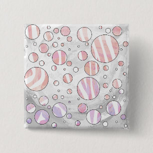 Bóton Quadrado 5.08cm Zebra Bolinhas rosa e branca