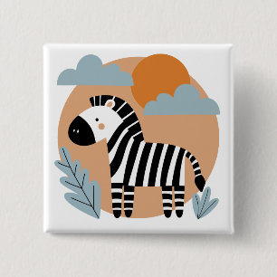 Bóton Quadrado 5.08cm Zebra Caprichosa com Influência Escandinava