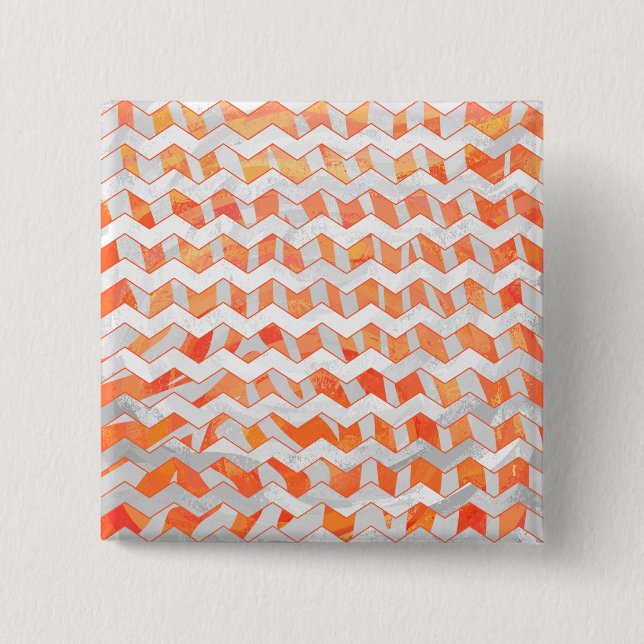 Bóton Quadrado 5.08cm Zebra Chevron Laranja e Branco (Frente)