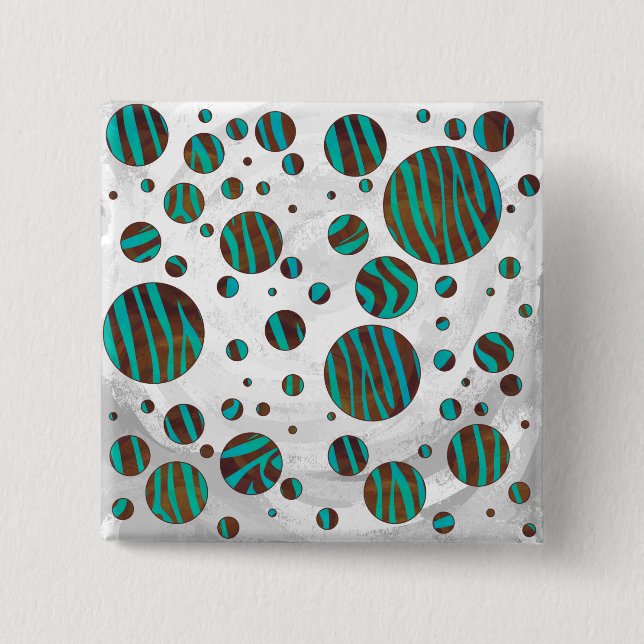 Bóton Quadrado 5.08cm Zebra da Bolinhas Castanho e Teal (Frente)