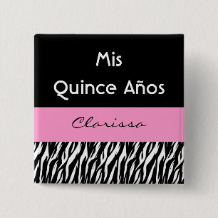 Bóton Quadrado 5.08cm Zebra de Anos Quinceanera do marmelo do Mis com