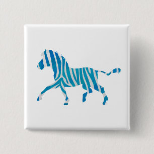 Bóton Quadrado 5.08cm Zebra Silhouette Azul e Branco