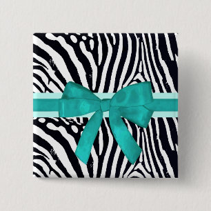 Bóton Quadrado 5.08cm Zebra Stripes com Fita Azul e Padrão do arco