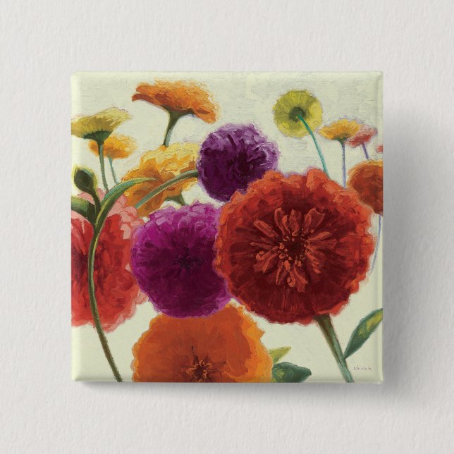 Bóton Quadrado 5.08cm Zinnias puros da paleta (Frente)