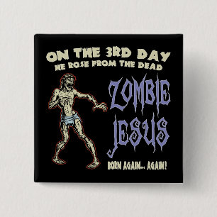Bóton Quadrado 5.08cm Zombi Jesus