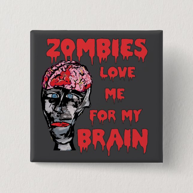 Bóton Quadrado 5.08cm Zombies Love Brain (Frente)