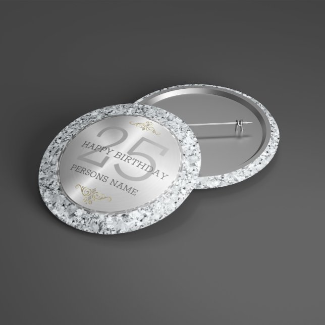 Bóton Redondo 10.16cm 25 de aniversário de diamantes brancos (Criador carregado)