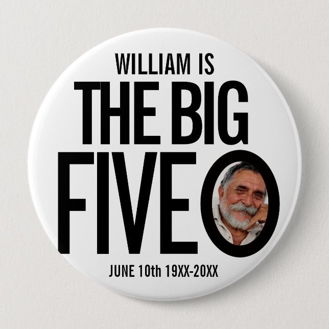 Bóton Redondo 10.16cm 50º aniversário mono personalizou os cinco grandes (Frente)