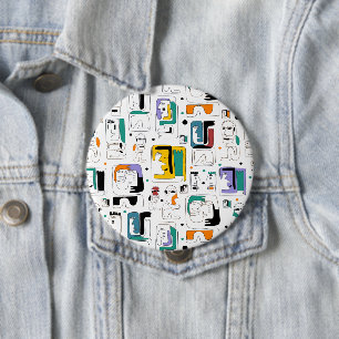 Bóton Redondo 10.16cm Abstrato tribal maya antigo padrão 1