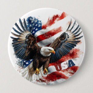 Bóton Redondo 10.16cm Águia Americana Patriótica – Bandeira Americana Ou