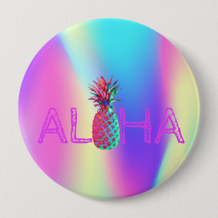 Bóton Redondo 10.16cm Aloha Hawaiian Pineapple Holographic