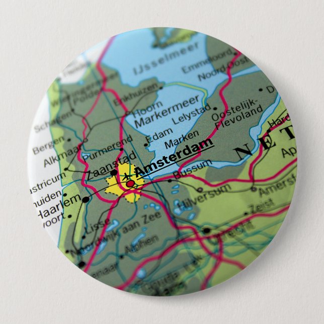 Bóton Redondo 10.16cm Amsterdão, mapa holandês (Frente)