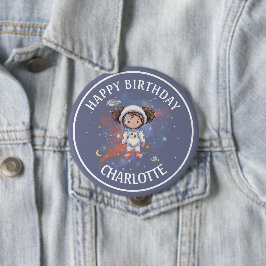Bóton Redondo 10.16cm Aniversário da Garota Astronauta no Espaço Exterio