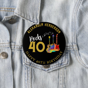Bóton Redondo 10.16cm Aniversário de 40 anos Nome Guitarras Música Rock