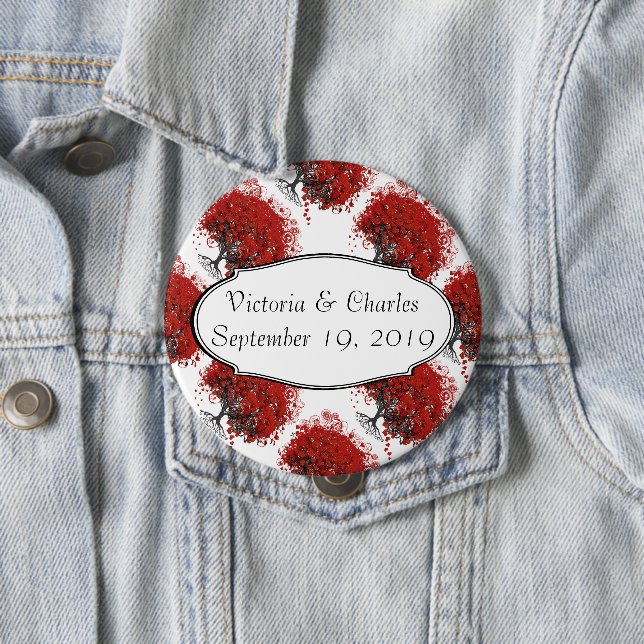 Bóton Redondo 10.16cm Árvore de Folhas de Coração Vermelha (In Situ)