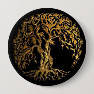 Bóton Redondo 10.16cm Árvore de Mehndi de vida (ouro)