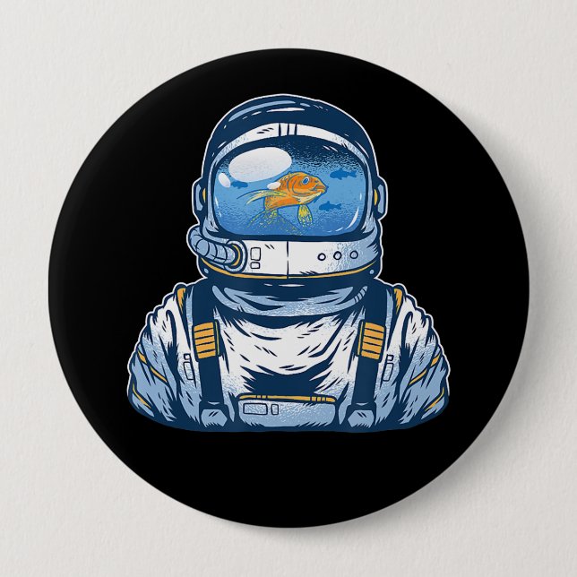 Bóton Redondo 10.16cm Astronauta Fishbowl Helmet Goldfish Spaceman (Frente)