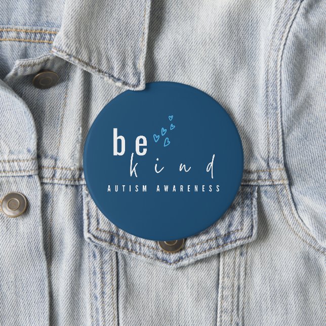 Bóton Redondo 10.16cm autism awareness be kind blue hearts modern  (In Situ)