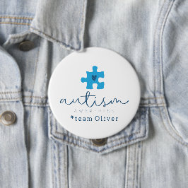 Bóton Redondo 10.16cm autism awareness blue puzzle piece #team name 