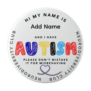 Bóton Redondo 10.16cm Autismo Alfinete ID Clube Neurodiversidade