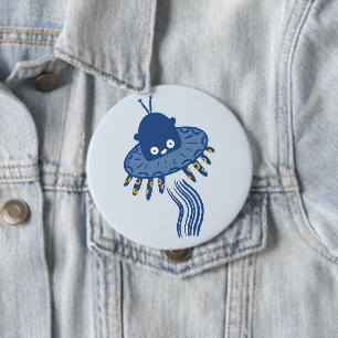 Bóton Redondo 10.16cm Azul Kawaii Octopus UFO