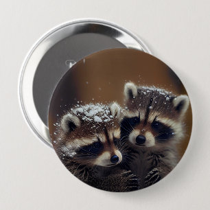 Bóton Redondo 10.16cm Baby Raccoons Huddle in Falling Snow