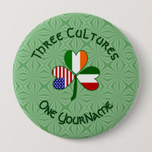 Bóton Redondo 10.16cm Bandeira do Trevo Personalizada Ítalo-Irlandesa Am