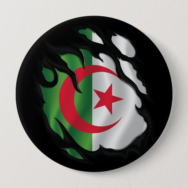 Bóton Redondo 10.16cm Bandeira Rasgada da Argélia (Frente)