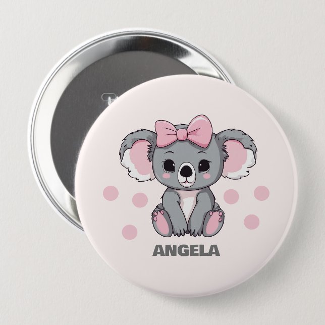 Bóton Redondo 10.16cm Bebê Rosa Koala Bear (Frente & Verso)