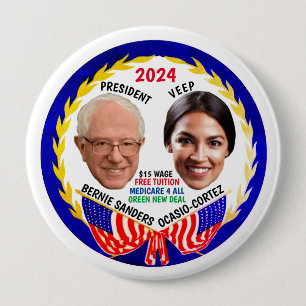 Bóton Redondo 10.16cm Bernie Sanders / AOC 2024 Button