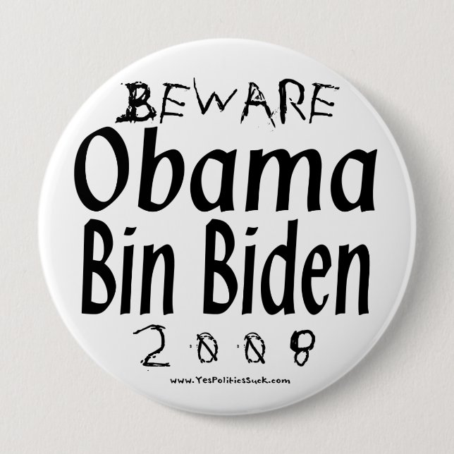 Bóton Redondo 10.16cm Beware o bin Biden de Obama (Frente)