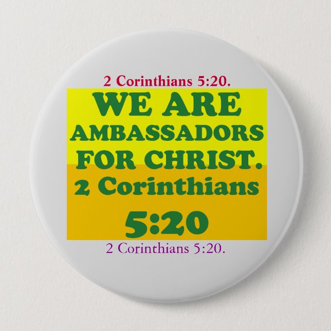 Bóton Redondo 10.16cm Bíblia verso de 2 Corintianos 5:20. (Frente)