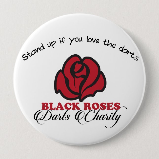 Bóton Redondo 10.16cm Black Roses Darts Charity Button (Frente)