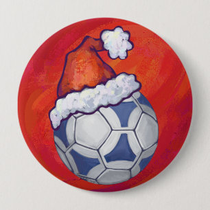 Bóton Redondo 10.16cm Bola de futebol festiva azul e branca em vermelho