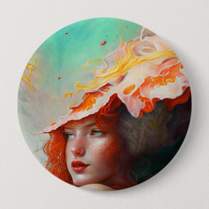 Bóton Redondo 10.16cm Bonita Abstrato de Arte Vermelha Ginger Girl