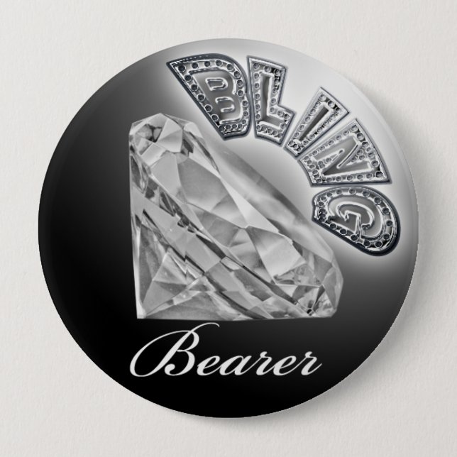 Bóton Redondo 10.16cm Botão de Casamento BLING Bearer (Frente)