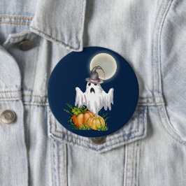 Bóton Redondo 10.16cm Botão de Halloween de Fantasma e Abóbora
